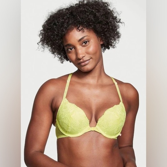 Victoria’s Secret The sexy tee 36DDD Lightly padded Bra Yellow Lace Floral - Picture 1 of 9